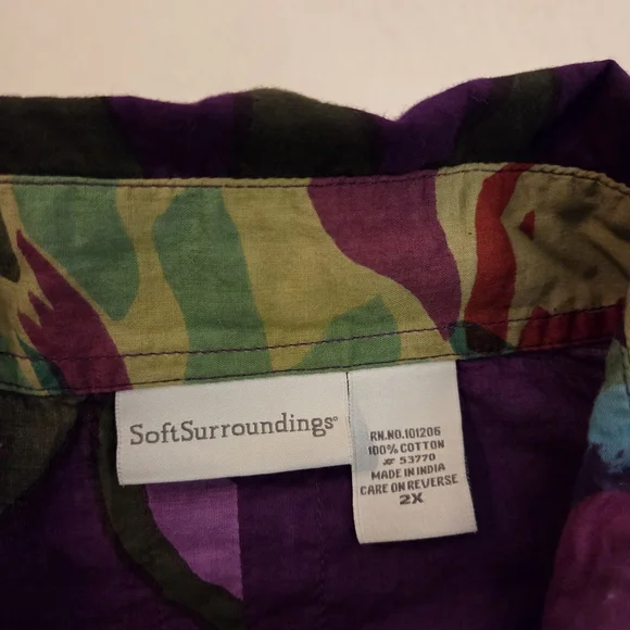 SOFT SURROUNDINGS Sadie Purple Multicolor Floral Print Cotton ¾ Sleeve Tunic 2X - Picture 10 of 11